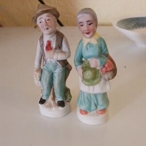 Vintage Bisque Ceramic Farm Couple